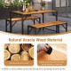 3-piece patio dining set featuring a solid acacia wood table and 2 benches, perfect for outdoor gatherings.