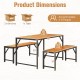 Dimensions of the 3 Pieces Patio Dining Set with acacia wood table and benches, accommodating 4-6 people.