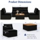 5-piece outdoor furniture set with black PE rattan, soft cushions, and solid tabletop, ideal for backyard relaxation.