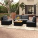 5-piece outdoor furniture set featuring gray soft cushions and a solid tabletop, ideal for backyard relaxation.