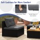 L-shaped outdoor furniture set featuring gray soft cushions, PE rattan, and a solid tabletop for backyard relaxation.