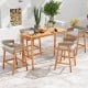 Patio acacia wood counter height bar stools with gray cushions and PE wicker backrests, ideal for outdoor dining.