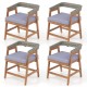 Set of 4 outdoor acacia wood patio wicker dining chairs with gray cushions, perfect for backyard or poolside relaxation.