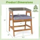 Dimensions of outdoor acacia wood patio dining chair with gray cushion, featuring a 400 lbs weight capacity.