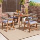 Outdoor acacia wood dining chairs set of 4 with gray seat cushions, perfect for backyard or poolside relaxation.