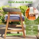 Outdoor acacia wood dining chair with gray cushion, featuring reinforced crossbars for strength and natural elegance.