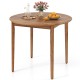 Round 36-inch acacia wood outdoor dining table for 4, featuring slatted design and sturdy legs, perfect for patio use.