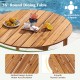 36" round acacia wood dining table for 4, featuring slatted design, smooth corners, and adjustable foot pads for.