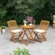 Outdoor folding chairs set of 2 in beige with soft cushions, made of acacia wood, perfect for dining or picnics.