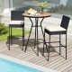 Patio wicker barstools with backrest and footrest, featuring a reinforced metal frame, ideal for poolside relaxation.