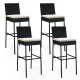 Set of 4 patio wicker barstools with backrest and elastic cushions, ideal for poolside or balcony use.