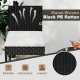 Hand-woven black PE rattan barstool with backrest and cushion, ideal for poolside or balcony seating.