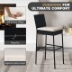 Patio wicker barstool set with backrest, elastic cushions, and fixing ties, ideal for poolside and backyard use.