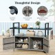Outdoor bar cart with gray hand-woven PE rattan, tempered glass top, and 8 hooks for versatile storage and BBQ parties.