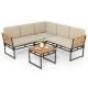 Side view of the 4 Pieces Patio L-Shaped Sofa Set with beige cushions, featuring sturdy metal frame and elegant acacia.