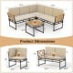 L-shaped patio sofa set with cushions, acacia wood armrests, and side table, ideal for backyard or poolside use.