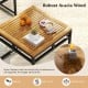 Close-up of the acacia wood tabletop with a coffee cup and decorative items, ideal for outdoor patio use.