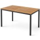 Acacia wood outdoor dining table with a sturdy metal frame, perfect for patio meals and gatherings.