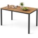 Outdoor dining table made of acacia wood with a sturdy metal frame, perfect for patio meals and gatherings.