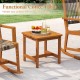 Compact acacia wood coffee table with rattan seat, perfect for outdoor use in patios or backyards.