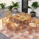 Acacia wood patio dining chairs with removable cushions, ergonomic backrest, and rustic charm for outdoor dining.