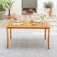 Acacia wood outdoor dining table with slatted design, umbrella hole, and elegant curved legs, perfect for 4 people.