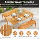 Outdoor dining table with acacia wood slatted design, 63 inches, seats 4, featuring an umbrella hole for sunny days.