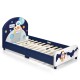 Kids upholstered platform bed with astronaut design, headboard and footboard, suitable for standard twin mattress.