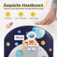 Kids upholstered platform bed headboard featuring a cute astronaut design, high-density sponge, and waterproof PVC for.