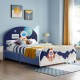 Kids upholstered platform bed with rocket design, high-density padded headboard, suitable for twin mattress, safe and.