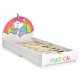 Children's twin size platform bed with a unicorn design, smooth edges, and sturdy wooden slats for safety and comfort.