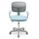 Adjustable blue desk chair with ergonomic design, armrests, and mesh fabric for kids, featuring auto brake casters.