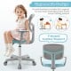 Adjustable desk chair for kids in blue with ergonomic design, lumbar support, and 360-degree swivel for comfort.