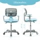 Adjustable desk chair dimensions with ergonomic design, blue mesh fabric, and height range of 31.5 to 36 inches.