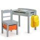 Gray wood activity kids table and chair set with storage, safety features, and backpack hook for versatile use.