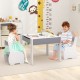 Kids sitting at a gray 4-in-1 wooden activity table with detachable blackboard, ideal for playroom and learning.