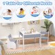 Kids' 4-in-1 wooden activity table and chairs in gray, featuring a detachable blackboard for drawing and playing.