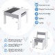 4-in-1 wooden activity table with detachable blackboard and gray finish, ideal for kids' rooms and play areas.