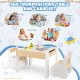 4-in-1 wooden kids table and chairs set with storage, detachable blackboard, ideal for learning and playing.