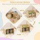 Kids wooden table and chair set in natural finish, featuring a space-saving design for easy storage and organization.
