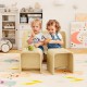 Kids enjoying snacks on a natural birch wood table and chair set, perfect for playtime and learning activities.