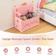 Kids pink wooden toy box with safe hinged lid, spacious storage, and comfortable backrest for playroom use.