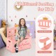 Kids princess wooden toy box in pink with sturdy backrest and wide armrests, perfect for playrooms and nurseries.