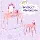 Kids princess vanity table and stool set in pink, featuring a removable mirror, sturdy MDF, and castle theme design.