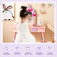 Kids princess vanity table set in pink with mirror, sturdy MDF, and accessories, perfect for imaginative play.