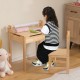 Toddler activity table and chair set in natural wood with paper roll holder, designed for creative play and safety.