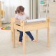 Toddler activity table and chair set in natural wood with paper roll holder, featuring a flip-top design for storage.