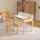 Toddler activity table and chair set in natural wood with paper roll holder, high backrest, and flip-top storage.