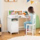 Kids study desk and chair set in white with storage cabinet and bulletin board, perfect for organizing books and.