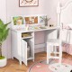 Kids study desk and chair set in white with storage cabinet, bulletin board, and ergonomic design for comfortable use.